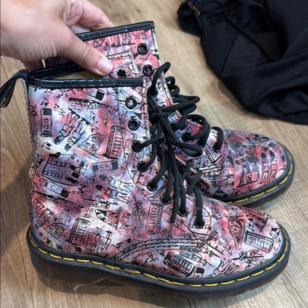 Dr. Martens Pink and Black Boots with Chunky Sole made in England UK SIZE 3